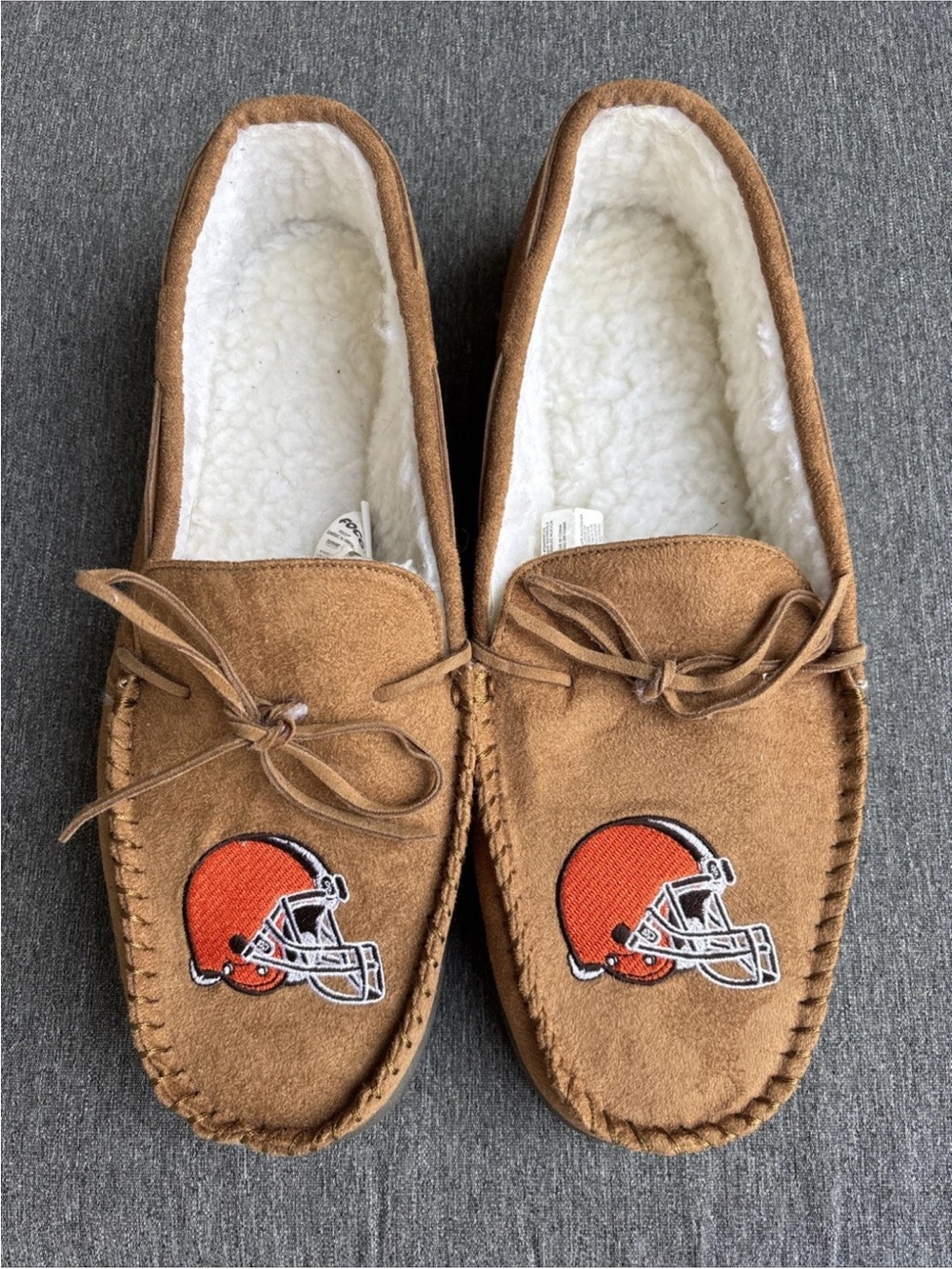 Cleveland Browns Leather Sherpa Lined Slippers FOCO Mens XL 13-14 Licensed NFL